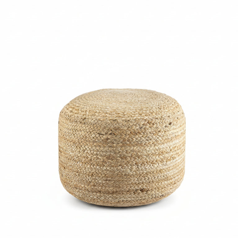 Lavertezzo Brick Red Knitted Beige Cotton Pouf