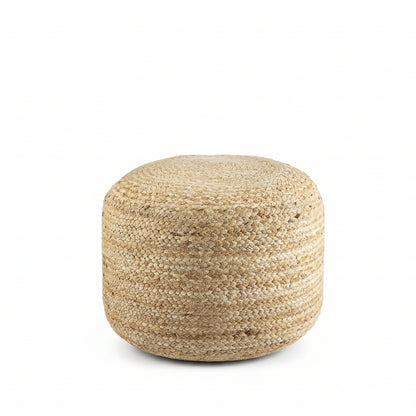 Lavertezzo Brick Red Knitted Beige Cotton Pouf