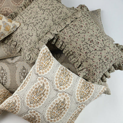 Inaya Linen Floral Throw Pillow Cover - Beachwood Ruffled