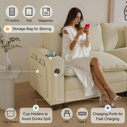 Modular Cloud Sectional Sofa with Ottoman(s) and Pillows in Beige