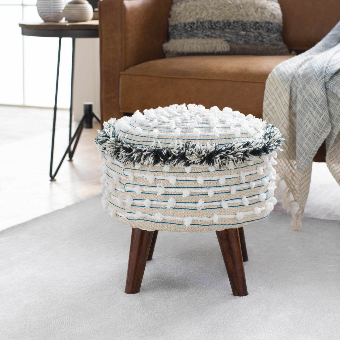 Matagami Hand Woven Stool with Mango Wood Legs