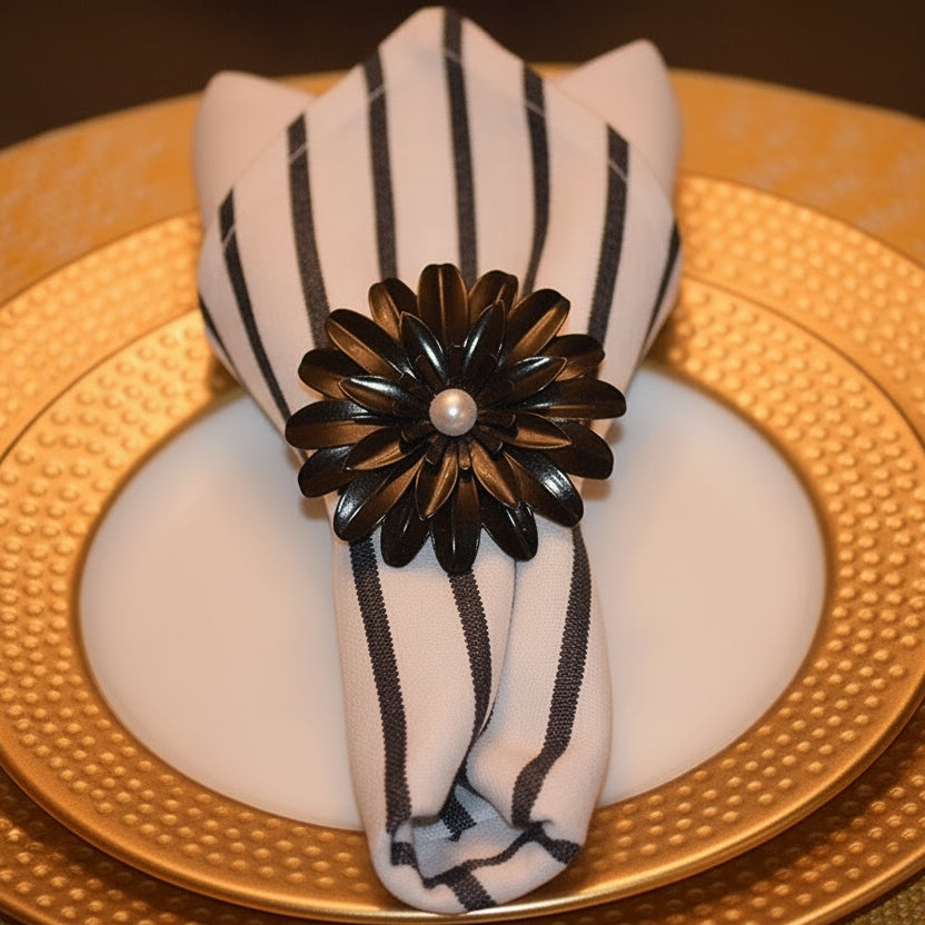 Set of 4 Black Floral Napkin Rings