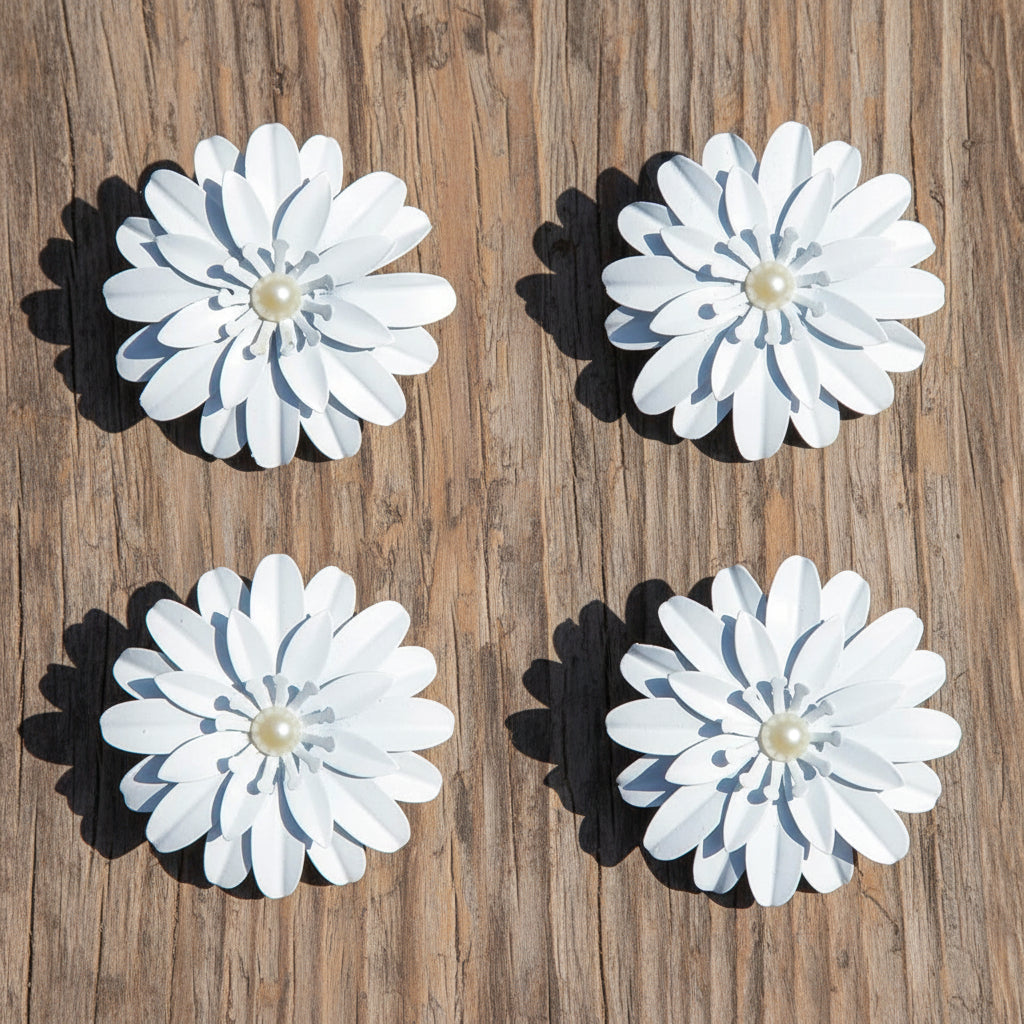 Set of 4 White Floral Napkin Rings