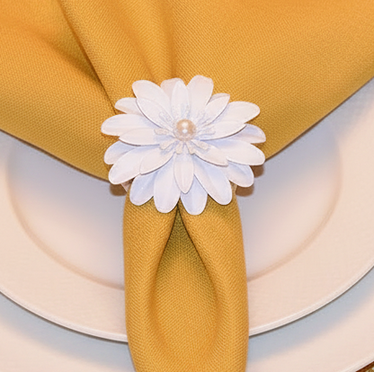 Set of 12 White Floral Napkin Rings