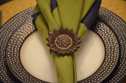 Sunflower Antique Bronze Napkin Rings - Set of 4