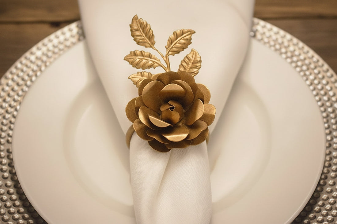 Set if 4 Golden Rose Napkin Rings