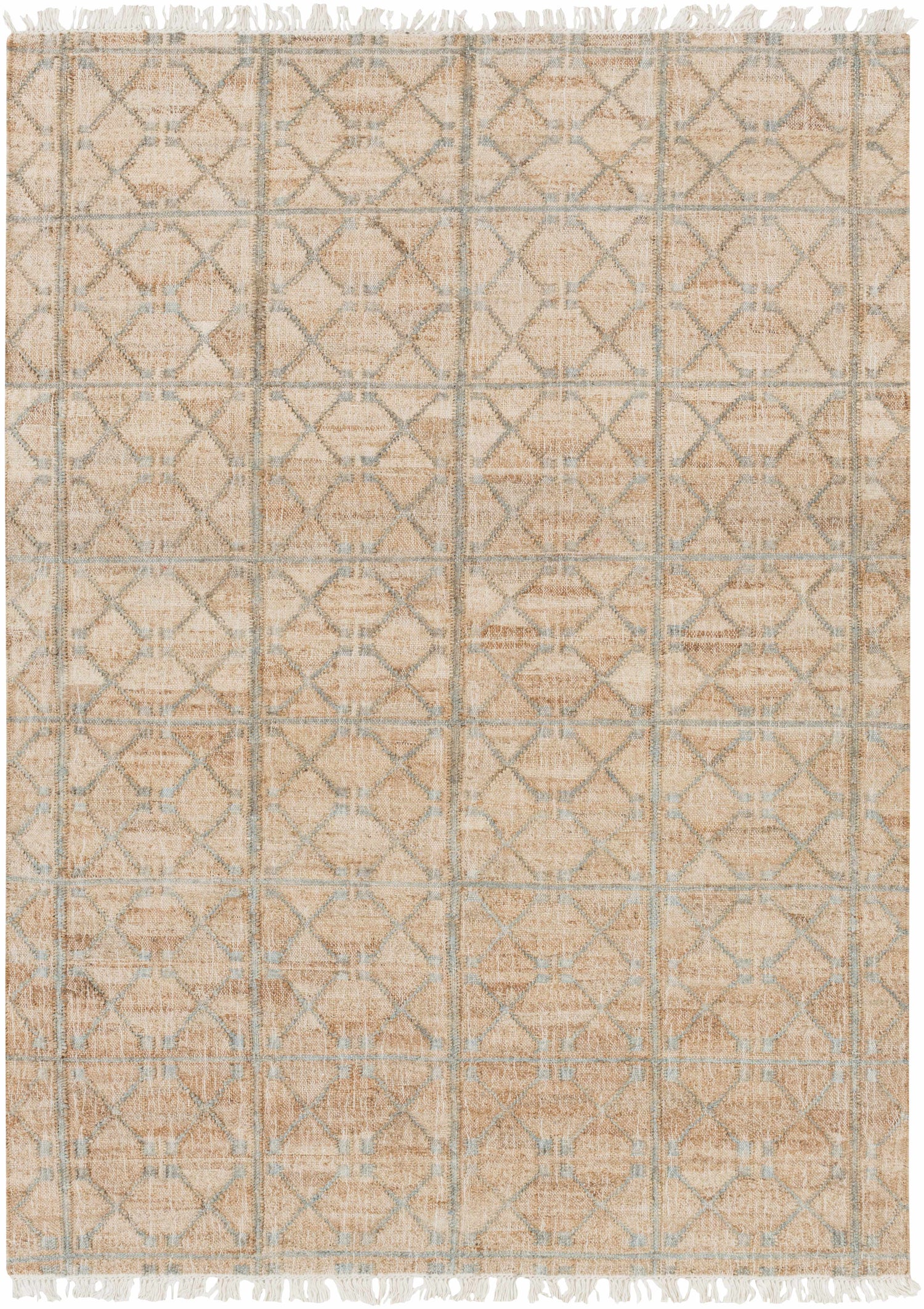 Rice Dusty Sage Fringed Jute Carpet