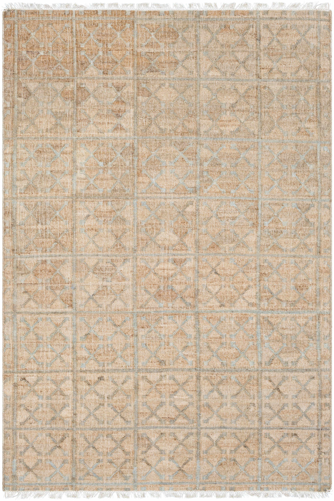 Rice Dusty Sage Fringed Jute Carpet