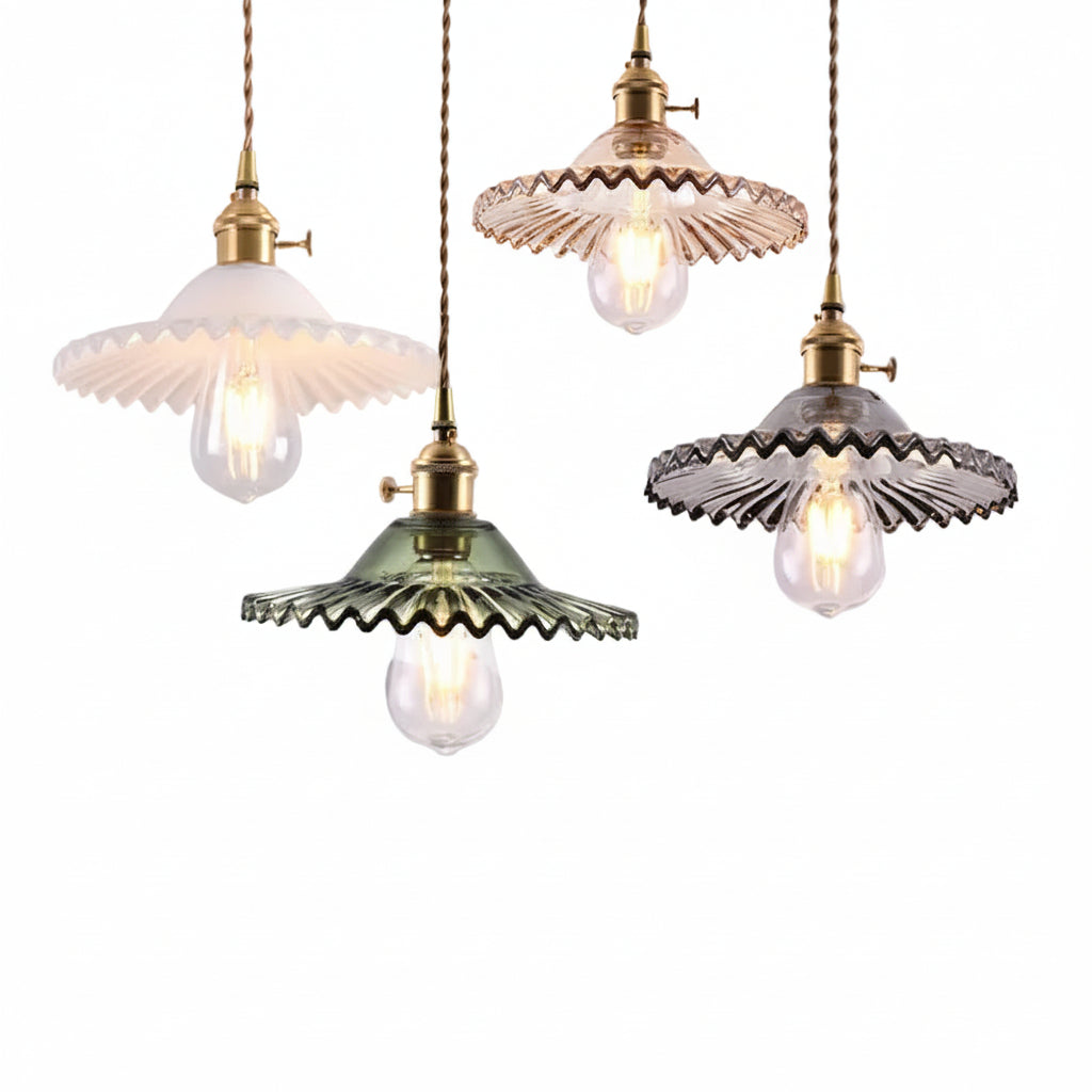 Retro Pleated Glass Pendant - Multiple Colors