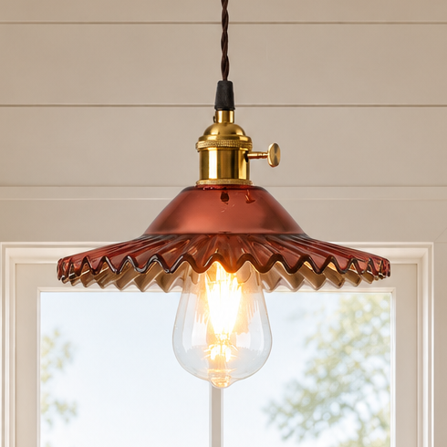 Retro Pleated Glass Pendant - Multiple Colors