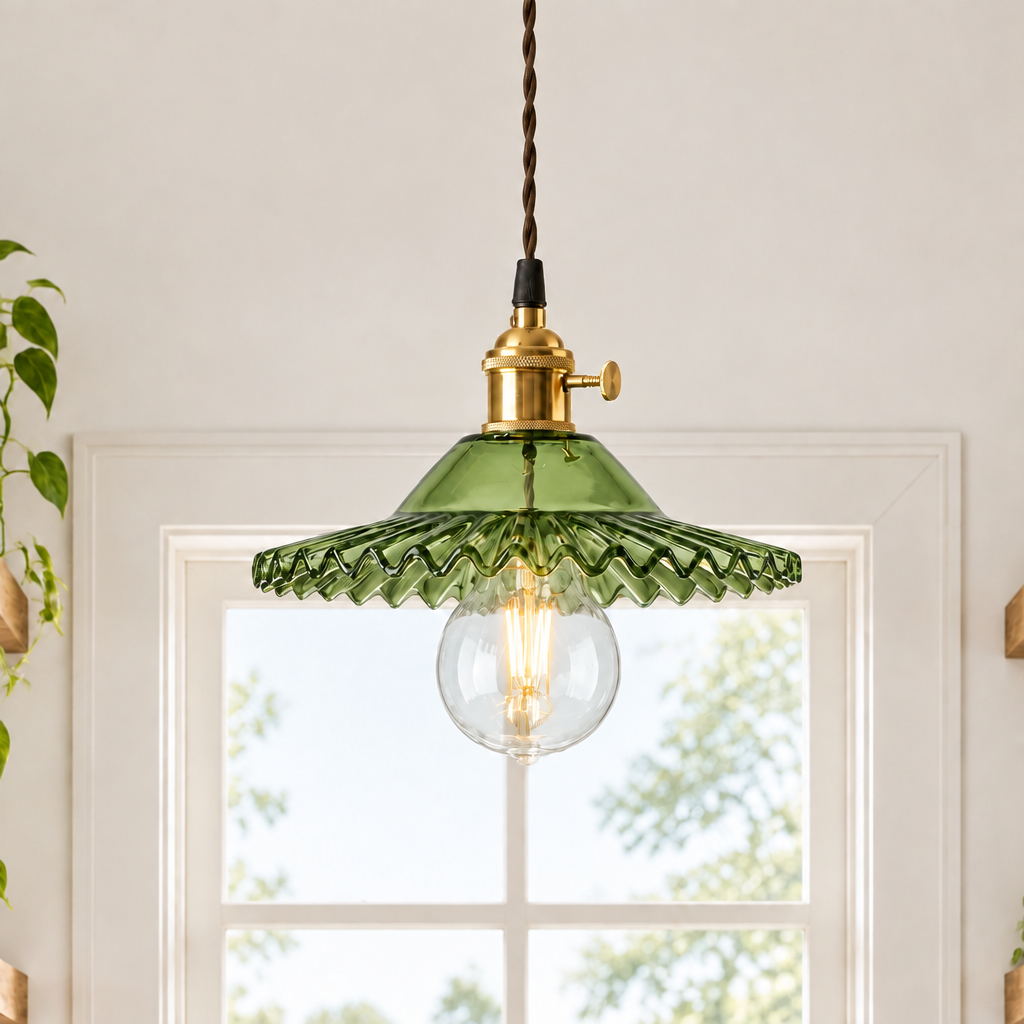 Retro Pleated Glass Pendant - Multiple Colors