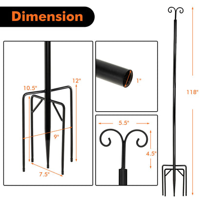 Outdoor String Light Metal Poles with Top Arc Hook and 5-Prong Base - Set of 2
