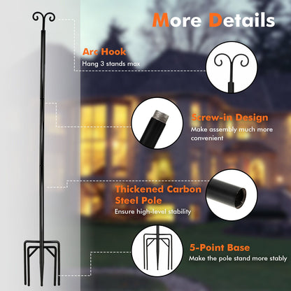 Outdoor String Light Metal Poles with Top Arc Hook and 5-Prong Base - Set of 2
