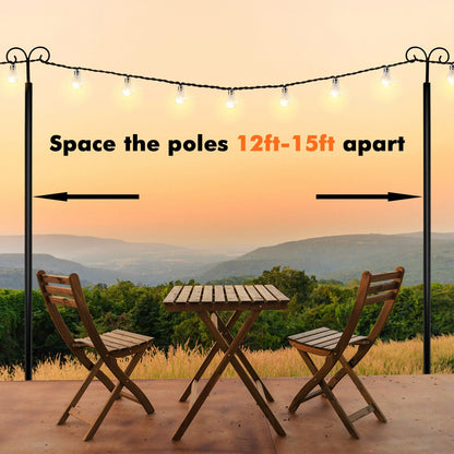 Outdoor String Light Metal Poles with Top Arc Hook and 5-Prong Base - Set of 2