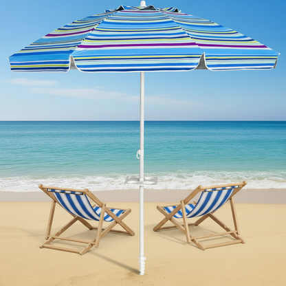 7.2 Ft Portable Outdoor Beach Umbrella with Sand Anchor and Tilt Mechanism