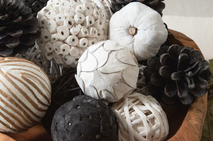 Vase &amp; Bowl Mini Pumpkins/Pinecone/Balls - Black &amp; White
