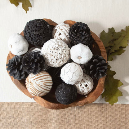 Vase &amp; Bowl Mini Pumpkins/Pinecone/Balls - Black &amp; White