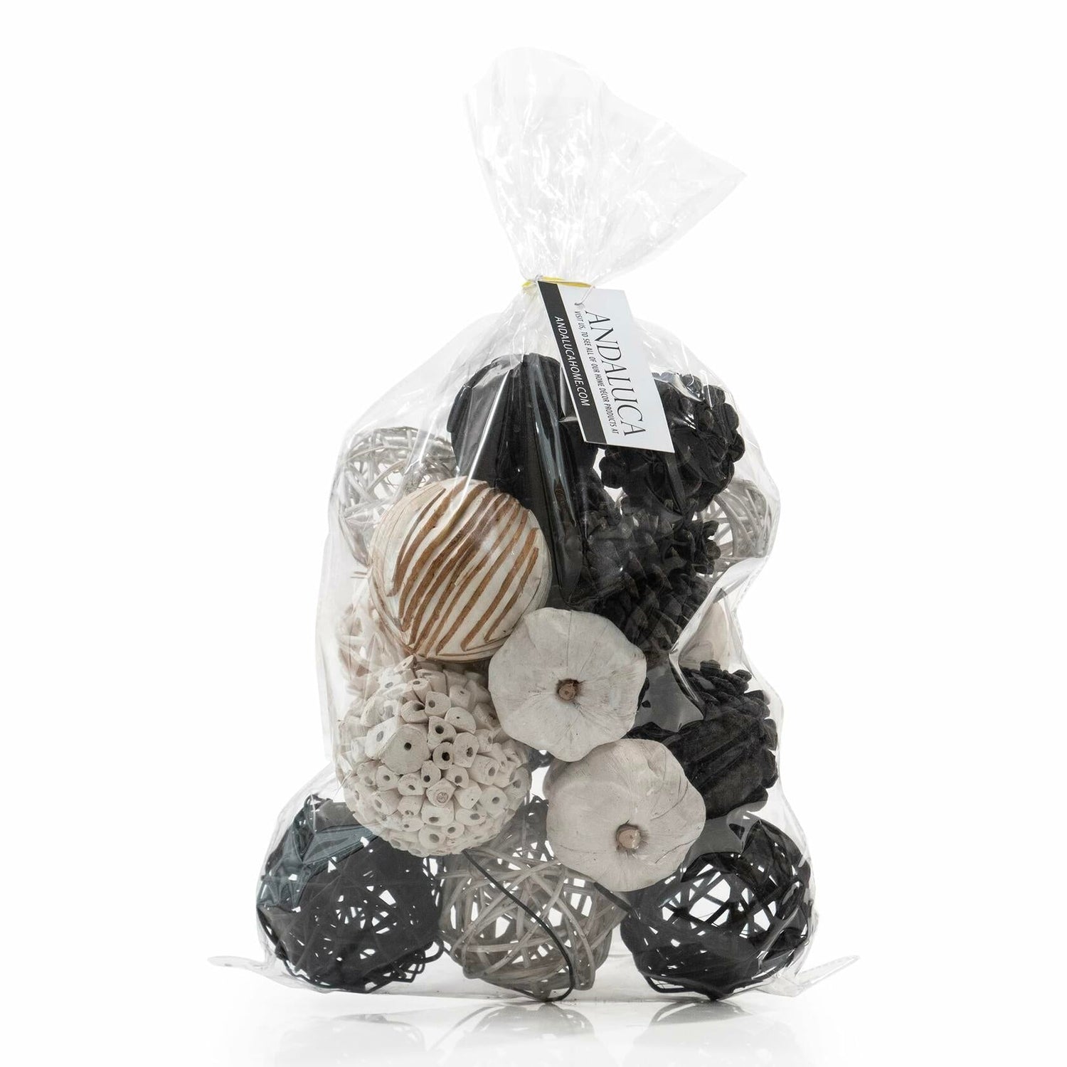 Vase &amp; Bowl Mini Pumpkins/Pinecone/Balls - Black &amp; White