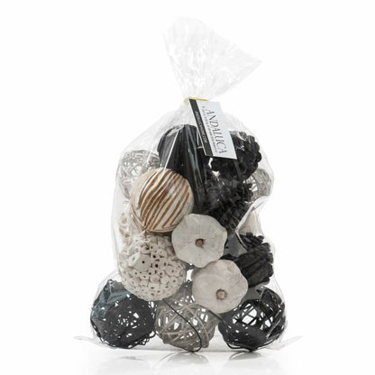 Vase &amp; Bowl Mini Pumpkins/Pinecone/Balls - Black &amp; White