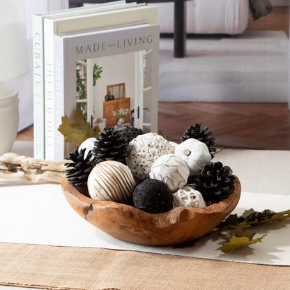 Vase &amp; Bowl Mini Pumpkins/Pinecone/Balls - Black &amp; White