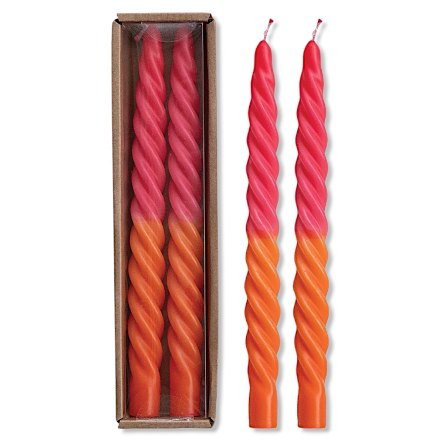 Ombre Fuchsia &amp; Orange Unscented Twisted Taper Candles | Set of 2