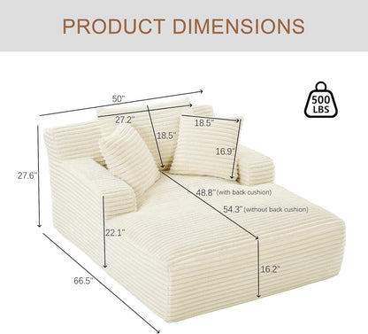 50-Inch Oversized Corduroy Chaise Lounge Chair in Cream