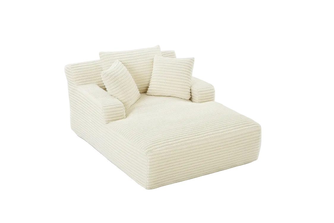 50-Inch Oversized Corduroy Chaise Lounge Chair in Cream