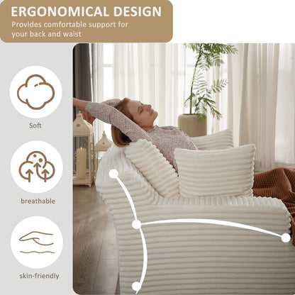 50-Inch Oversized Corduroy Chaise Lounge Chair in Cream