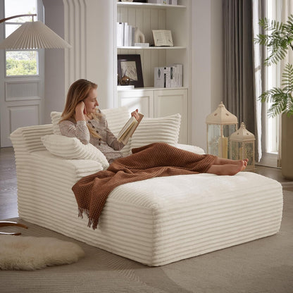 50-Inch Oversized Corduroy Chaise Lounge Chair in Cream