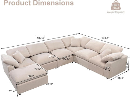 Oversized U Shaped Modular Sectional Sofa with Ottoman - Beige