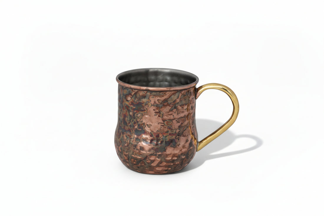 Oxidized Copper Hammered Mule Mug with Brass Handle