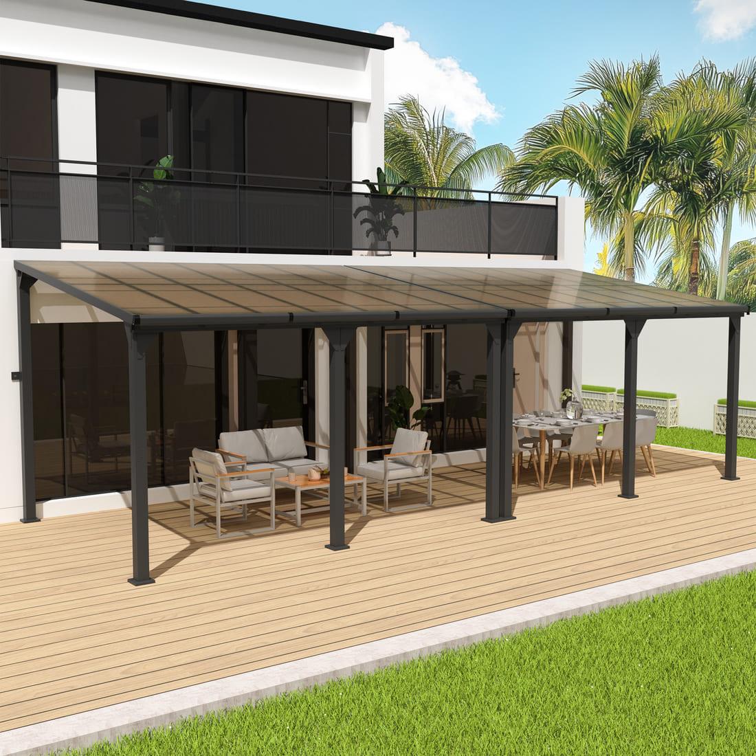 Hardtop Lean-to Pergola with Polycarbonate Roof for Patio or Deck