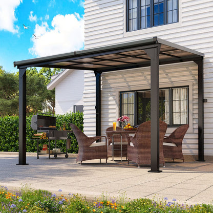 Hardtop Lean-to Pergola with Polycarbonate Roof for Patio or Deck