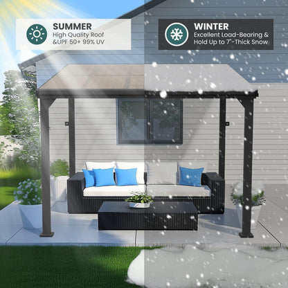 Hardtop Lean-to Pergola with Polycarbonate Roof for Patio or Deck