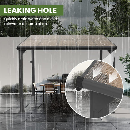 Hardtop Lean-to Pergola with Polycarbonate Roof for Patio or Deck