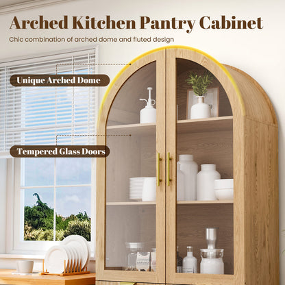 Modern Farmhouse Arched Cabinet with Glass Doors &amp; Adjustable Shelves