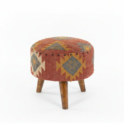 Brick Red Wood Frame Ottoman Stool