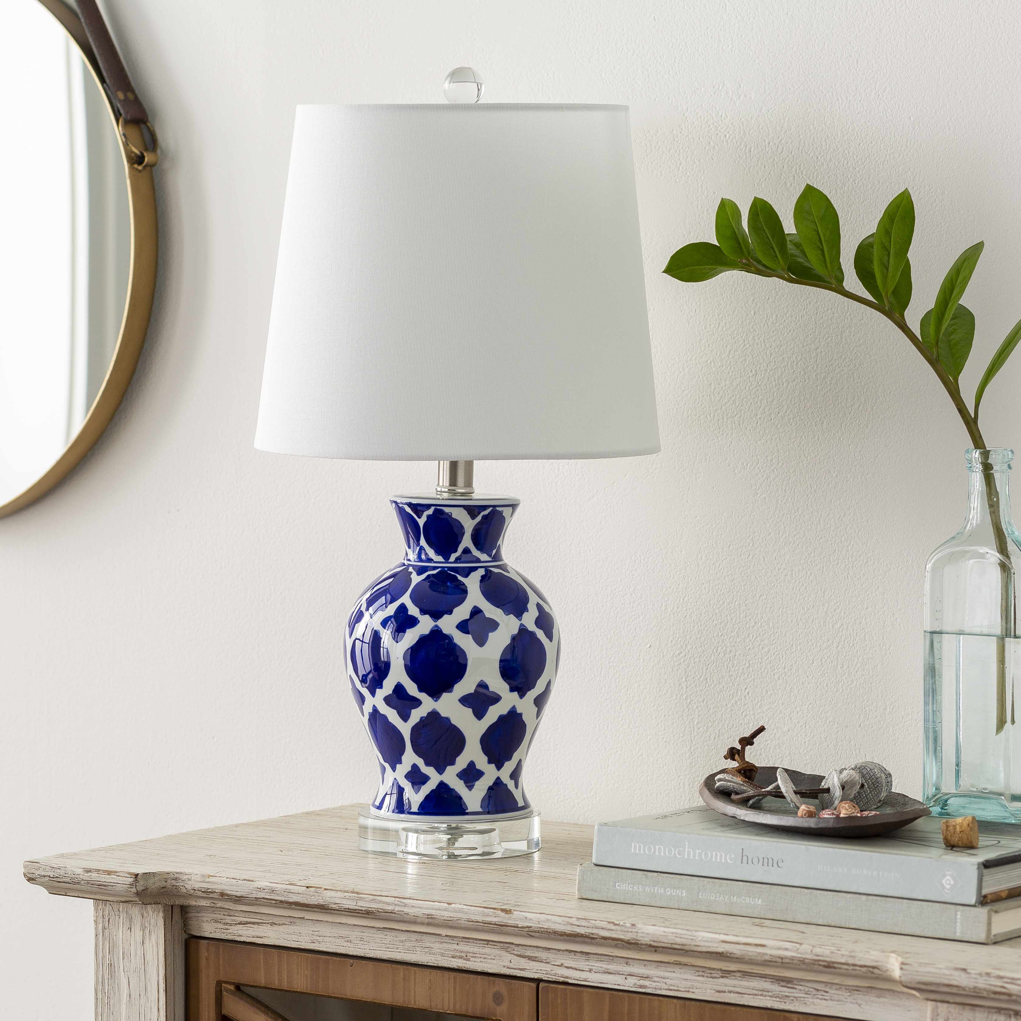 Pangian White &amp; Blue Patterned Ceramic Table Lamp