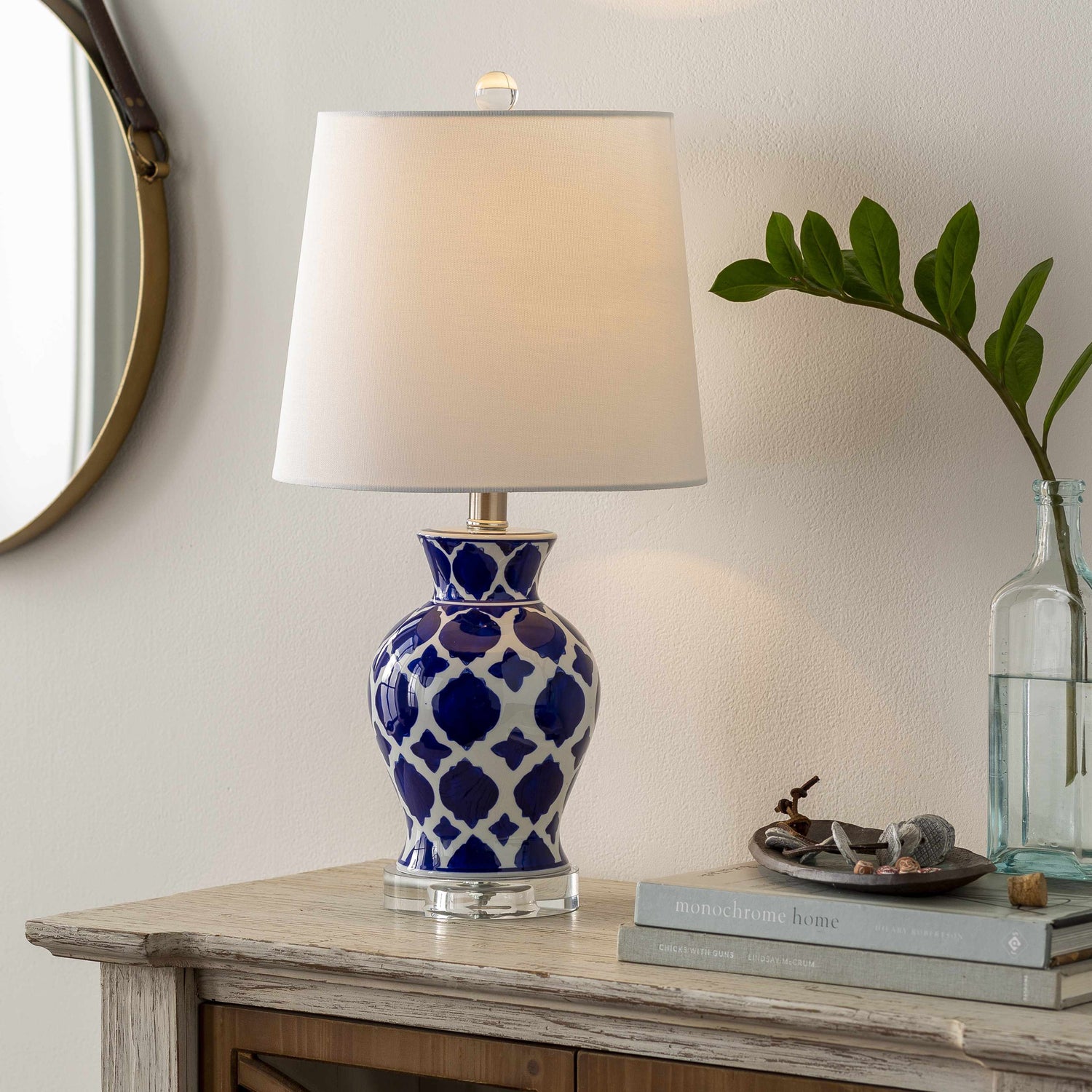 Pangian White &amp; Blue Patterned Ceramic Table Lamp