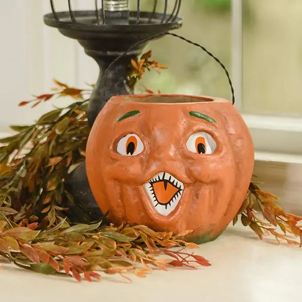 Vintage-Inspired Orange Resin Mache Jack-O-Lantern Choir Boy