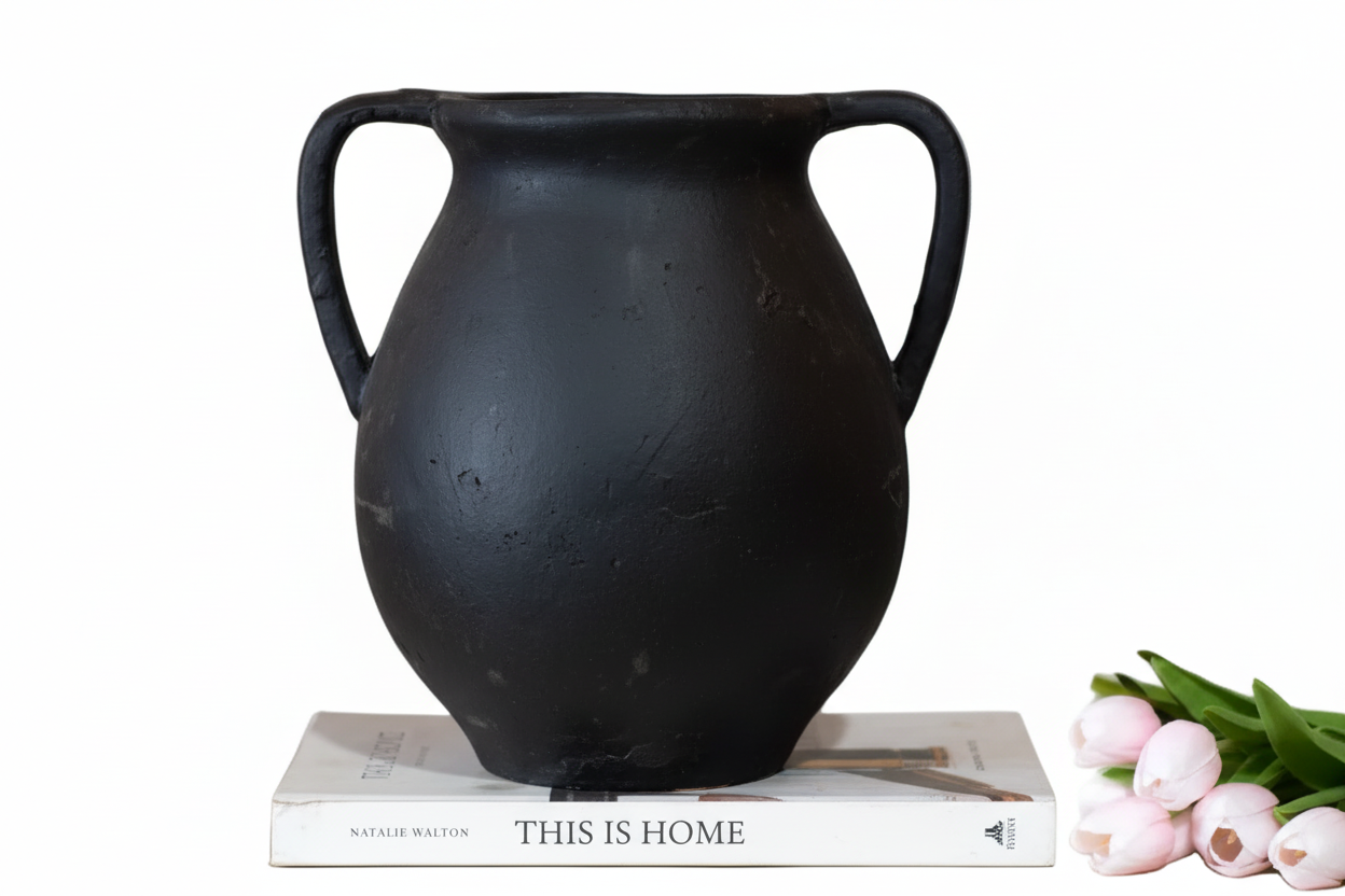 11.8" Black 2 Handle Jug Vase