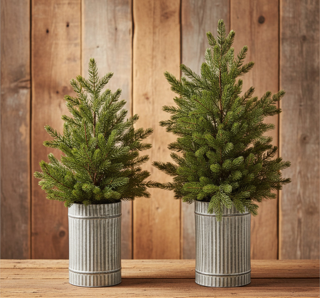 Artifical Spuce Tree in Galvanized Metal Pot - 39", 47"