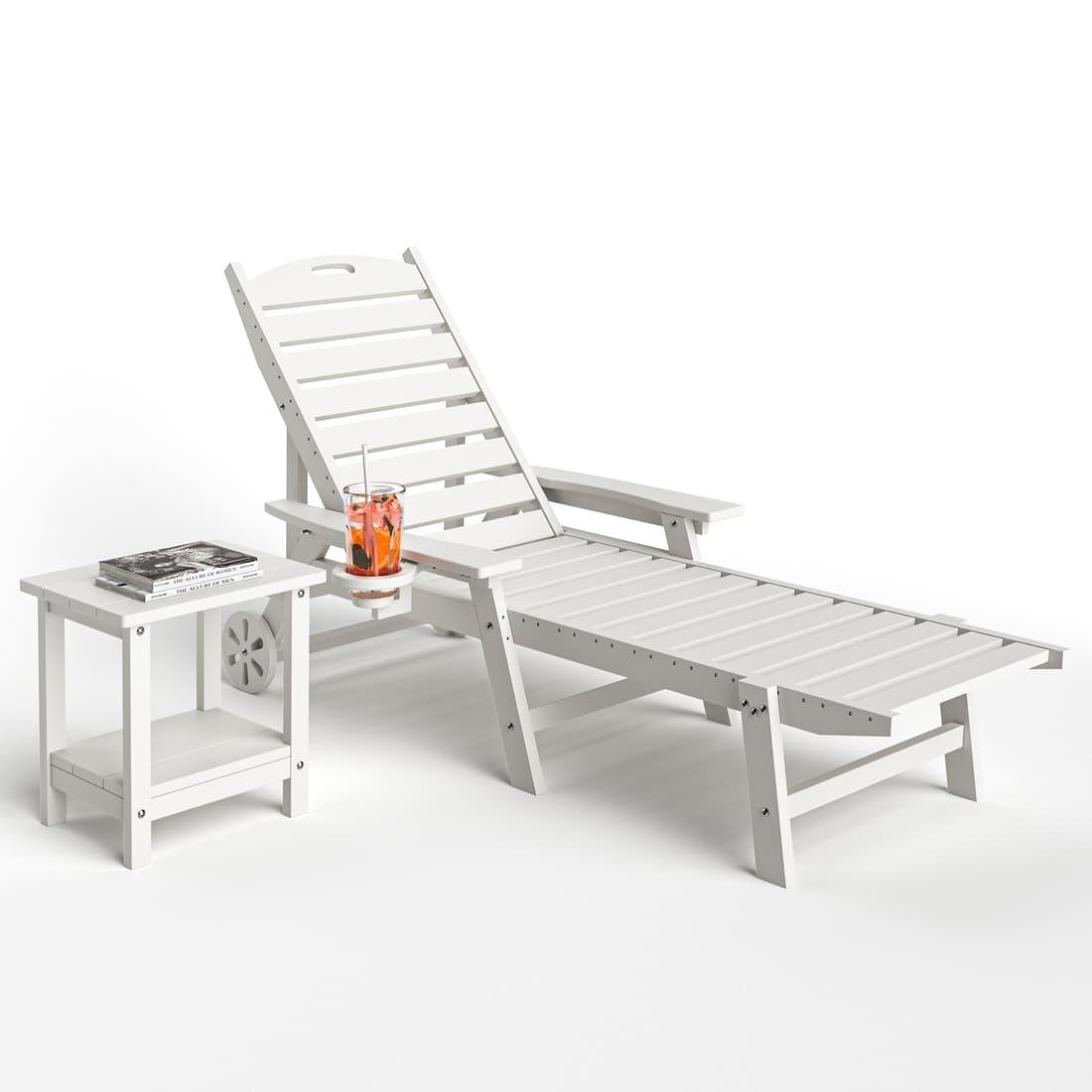 Chaise Lounge and Coffee Table Set in White or Gray