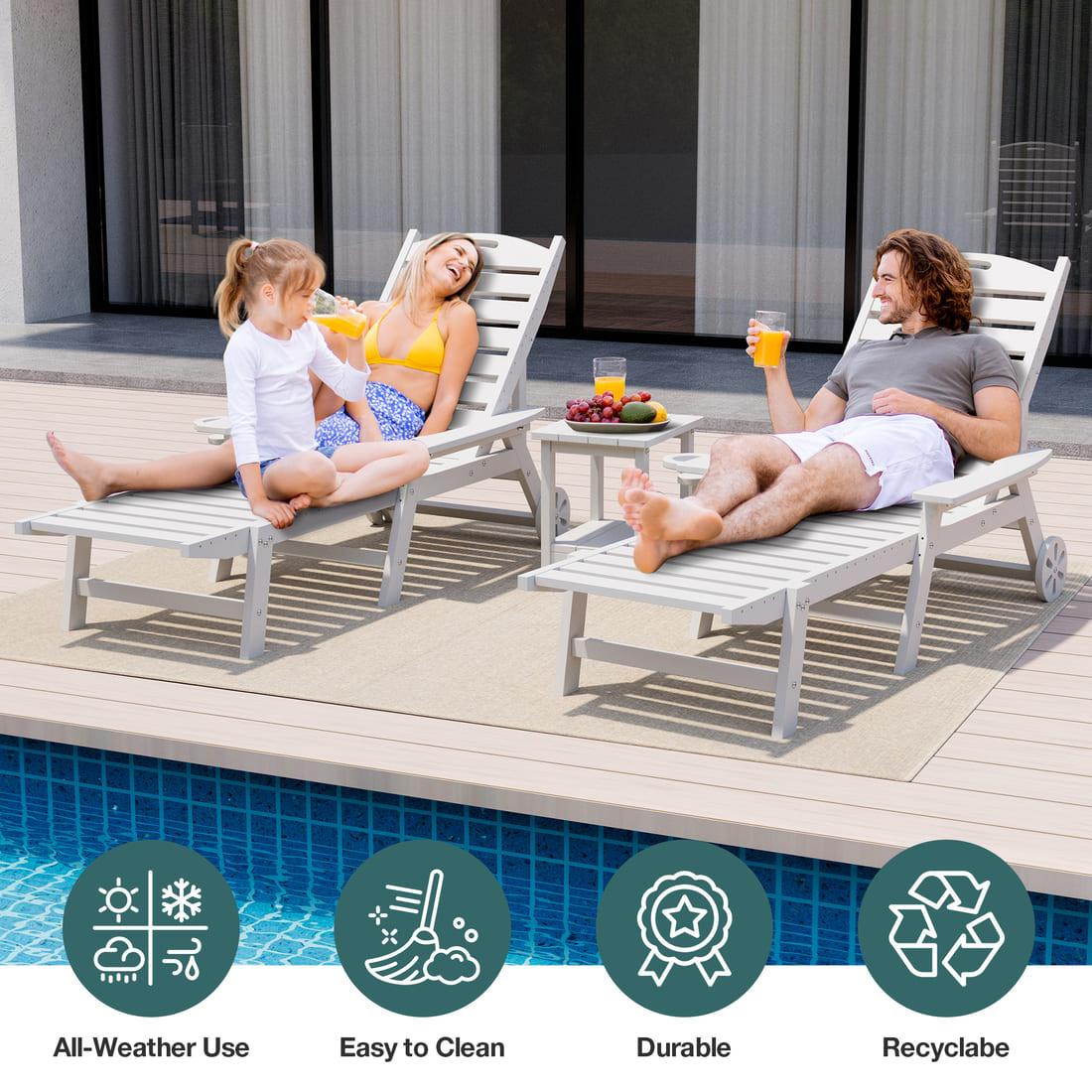 Chaise Lounge and Coffee Table Set in White or Gray