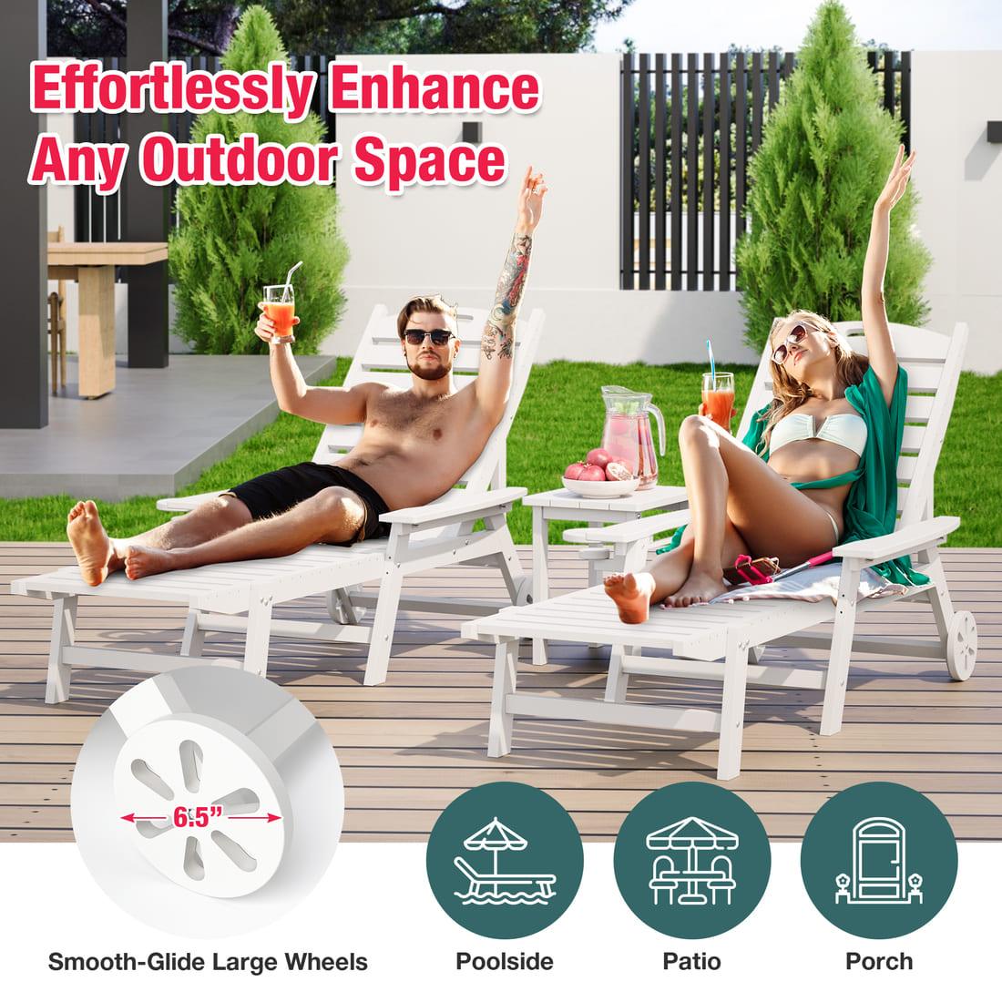 Chaise Lounge and Coffee Table Set in White or Gray