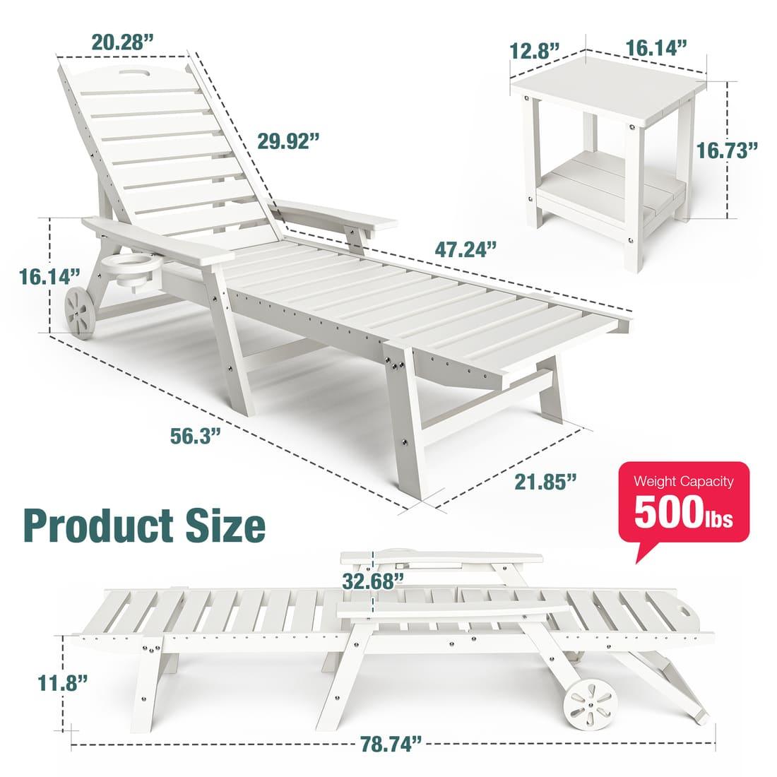Chaise Lounge and Coffee Table Set in White or Gray