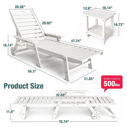 Chaise Lounge and Coffee Table Set in White or Gray
