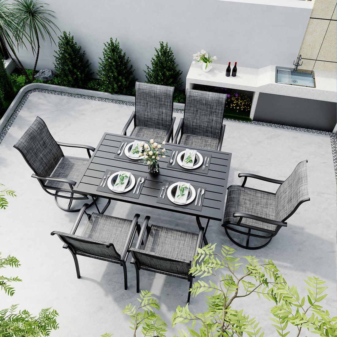 7-Piece Textilene Dining Set with 2 Swivel Chairs &amp; 4 Side Chairs