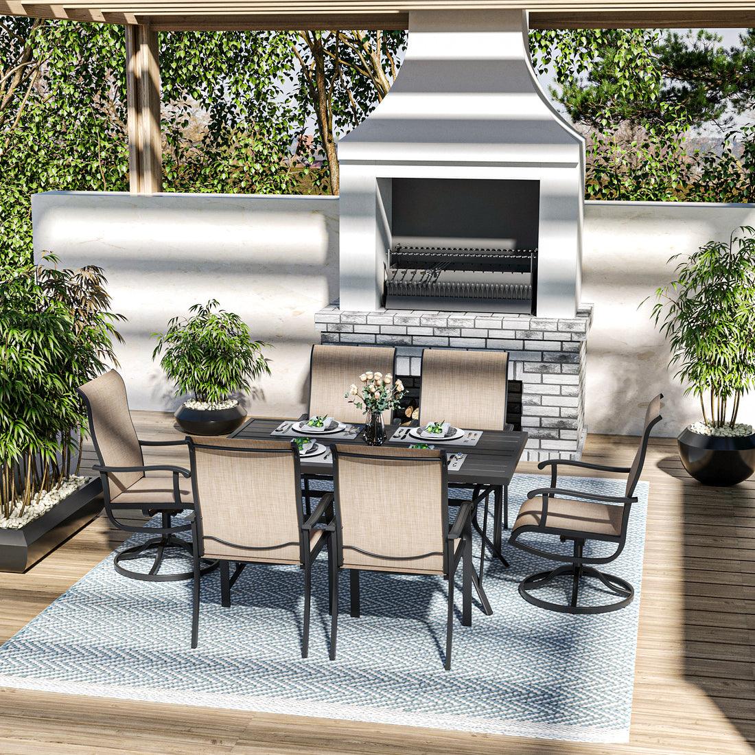7-Piece Textilene Dining Set with 2 Swivel Chairs &amp; 4 Side Chairs