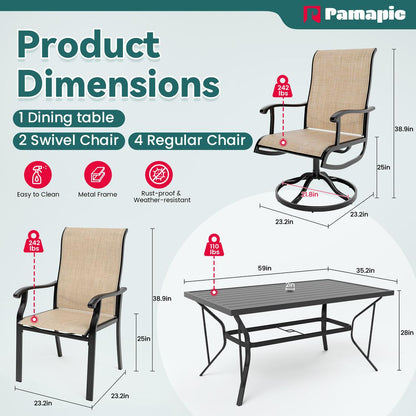 7-Piece Textilene Dining Set with 2 Swivel Chairs &amp; 4 Side Chairs